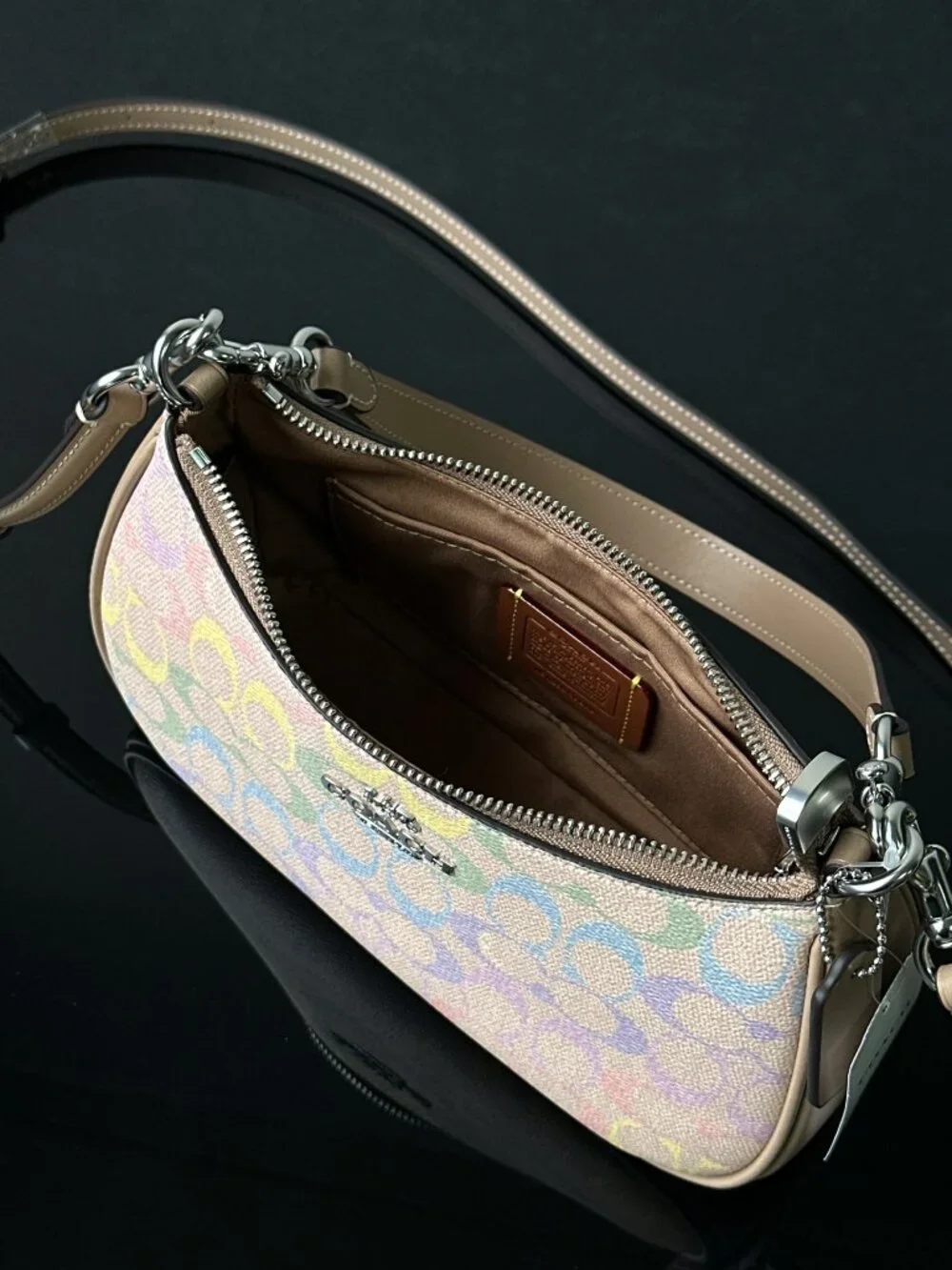 🌈Coach Pastel Rainbow Signature Shoulder Bag Dual Straps Crossbody Purse